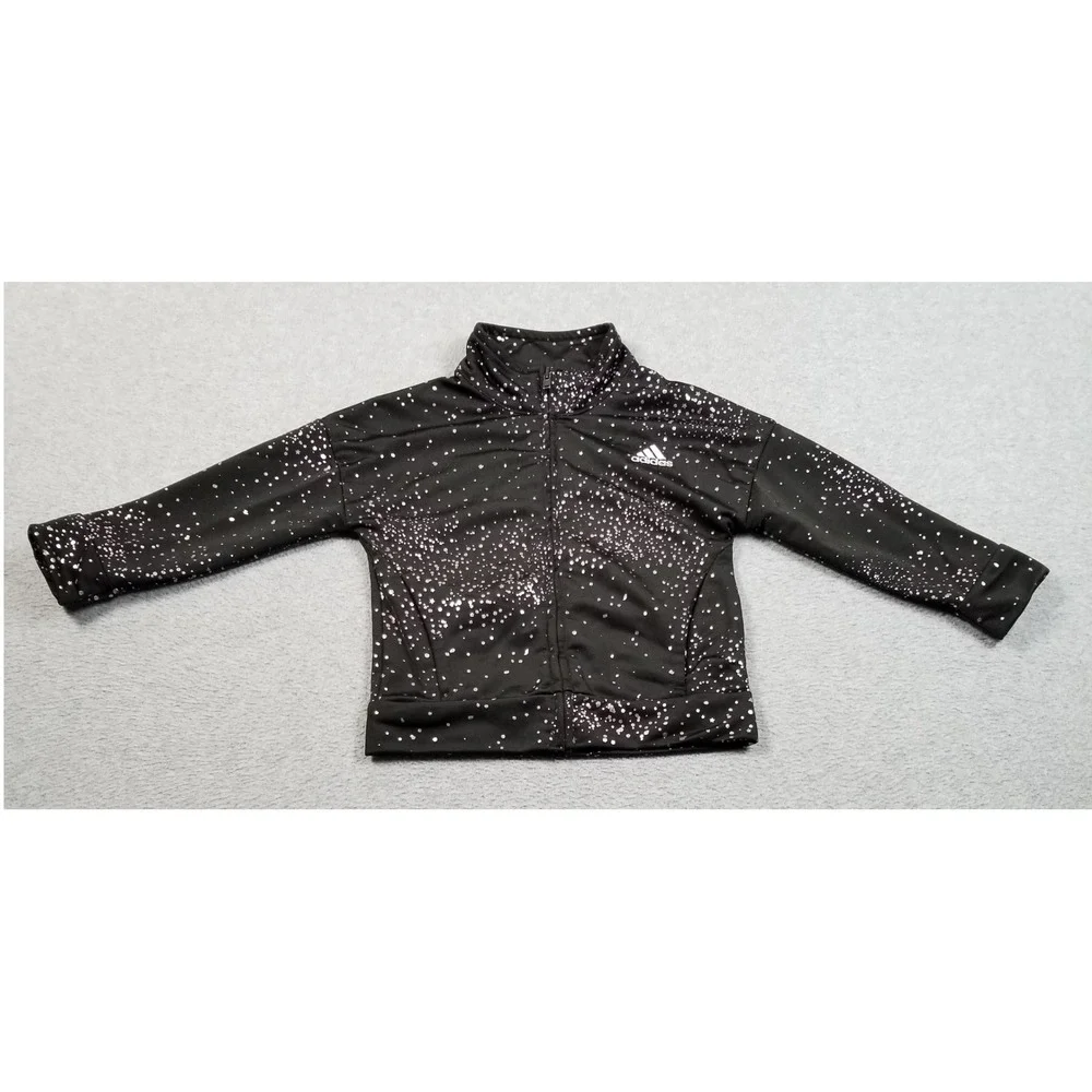 Adidas Track Jacket Toddler Girls 2T Black Pink Star Print Galaxy Full Zip Sport